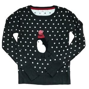 Women’s S Gray Shrinking Violet Holiday Winter Ice Skating Bird Penguin Sweater